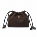 Chanel Quilted Suede Drawstring Bucket Bag Chocolate Gold Hardware