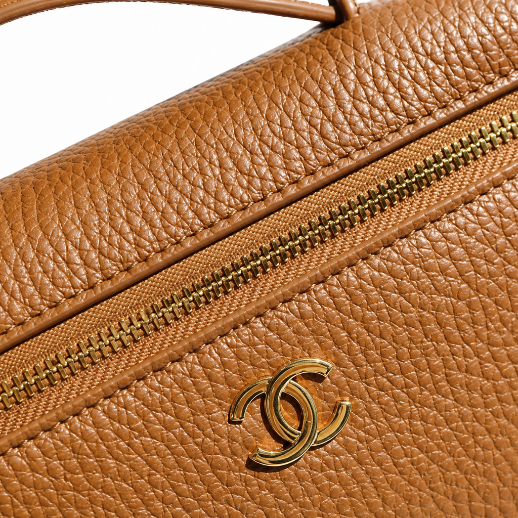 Chanel Tan Caviar Vanity Case Gold CC Top Handle Chain
