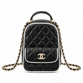 Chanel Quilted Lambskin Mini Backpack Black White Piping 18×13×9cm