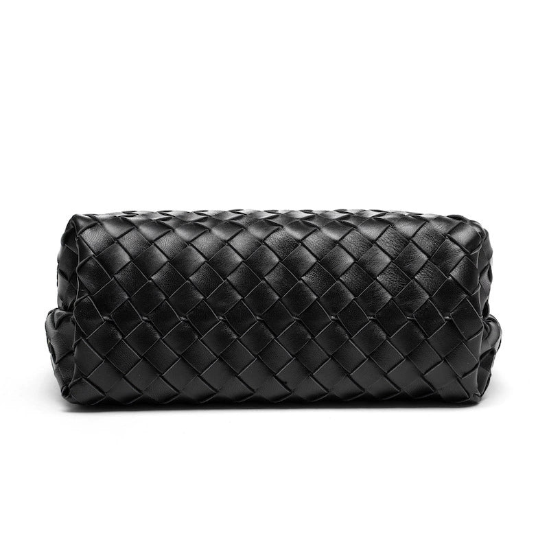 Woven Leather Mini Top Handle Bag with Gold Infinity Knot Clasp