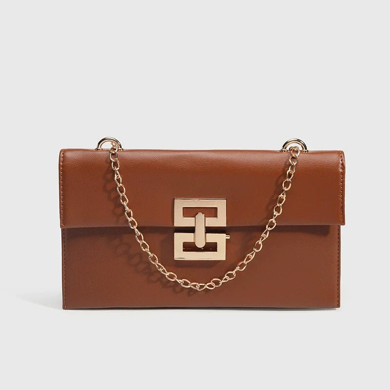 Brown Leather Chain Flap Bag