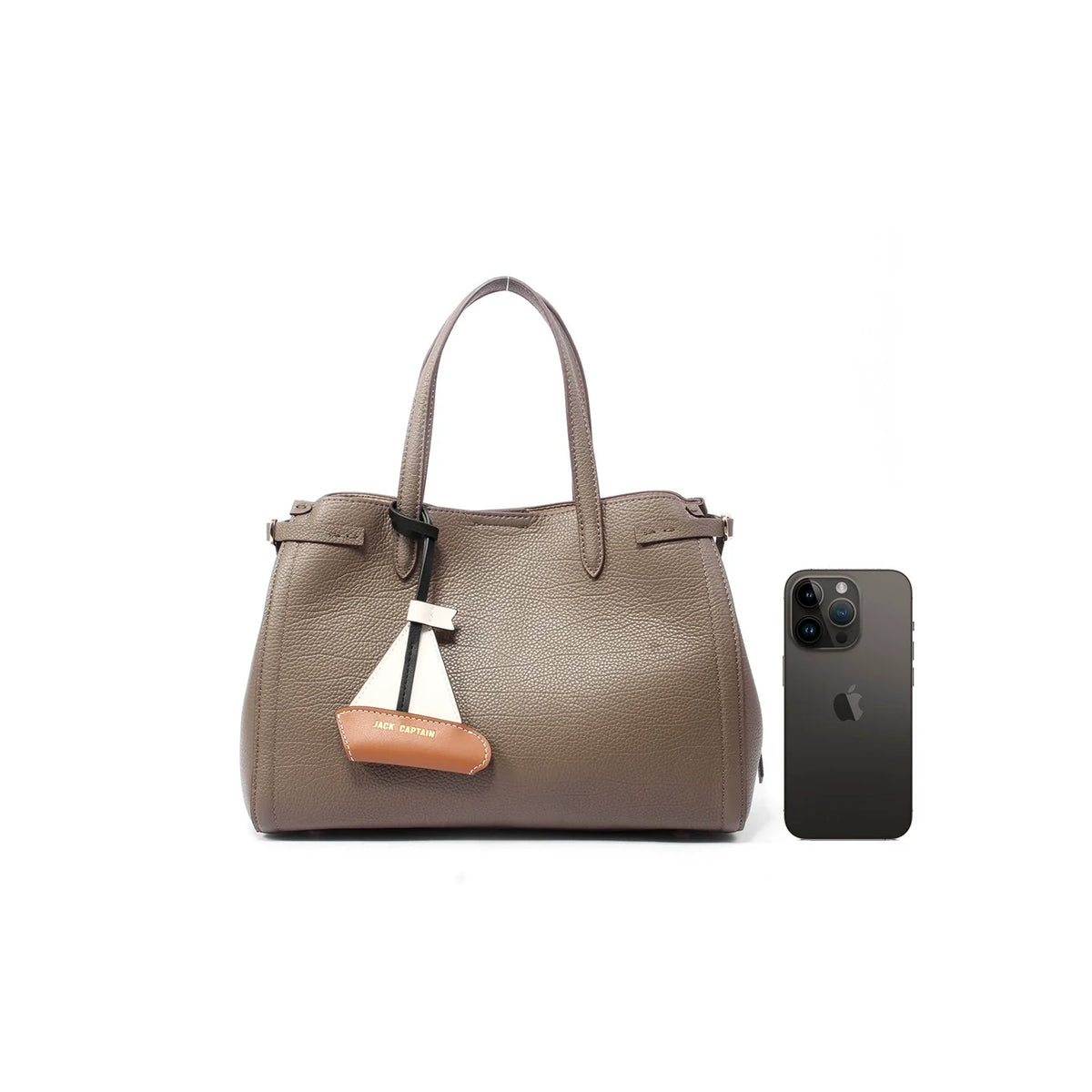 Jack Captain Taupe Pebbled Leather Large Tote with Sailboat Charm