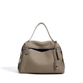 Etoupe Pebbled Leather Demi-Lune Shoulder Bag with Front Zip Pocket
