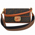 Fendi FF Shoulder Bag – Jacquard Canvas & Leather Trim, Flap Closure, 26cm